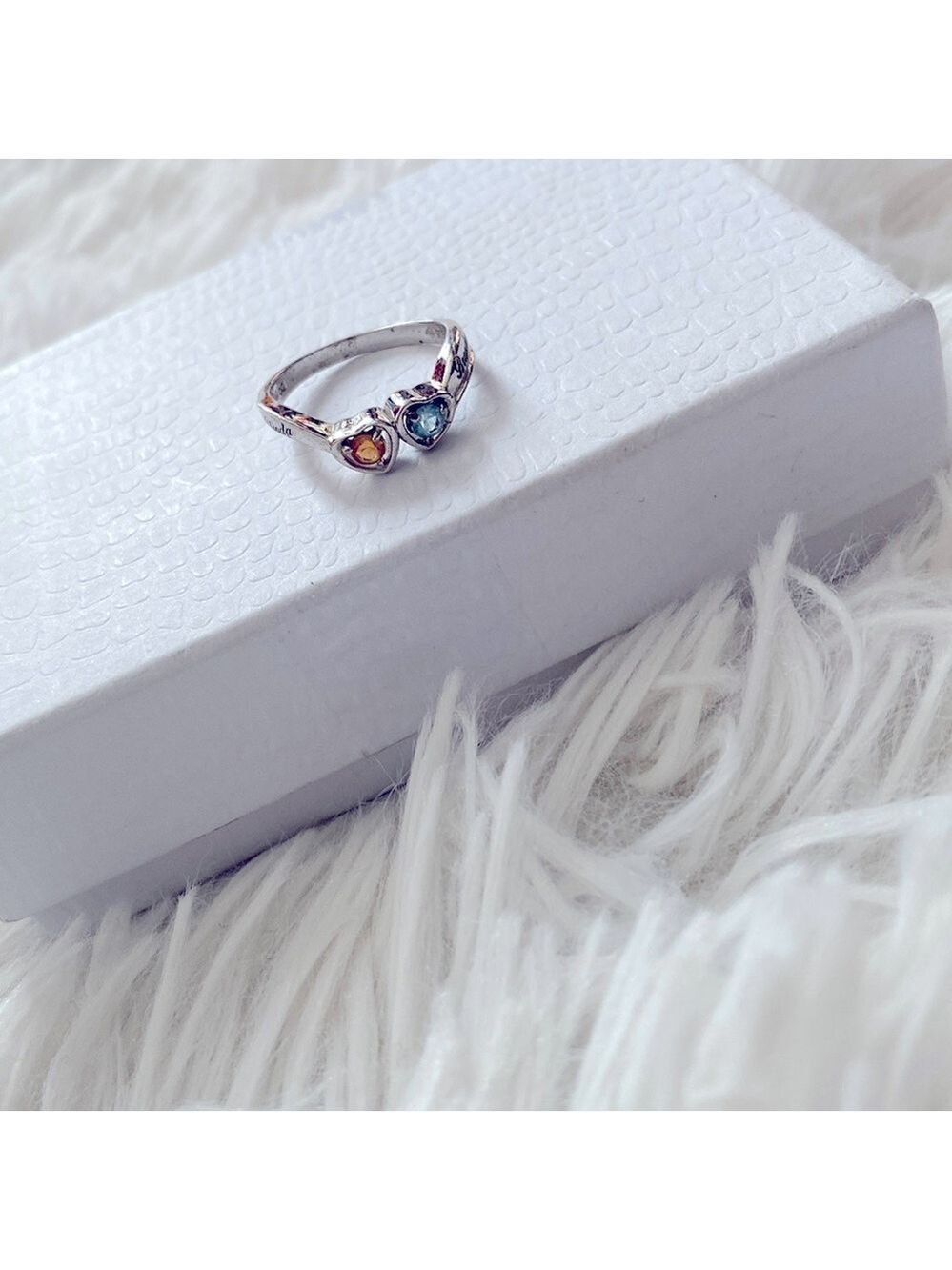 Mother’s ring sterling GO gem stone ring Sz 6